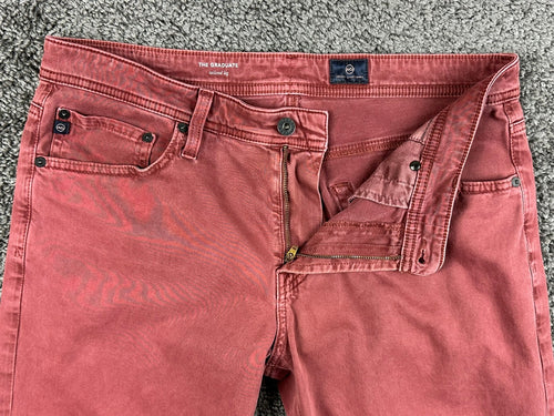 AG Adriano Goldschmied The Graduate SUD Tailored Leg Pants Mens 33x34 Red Rust