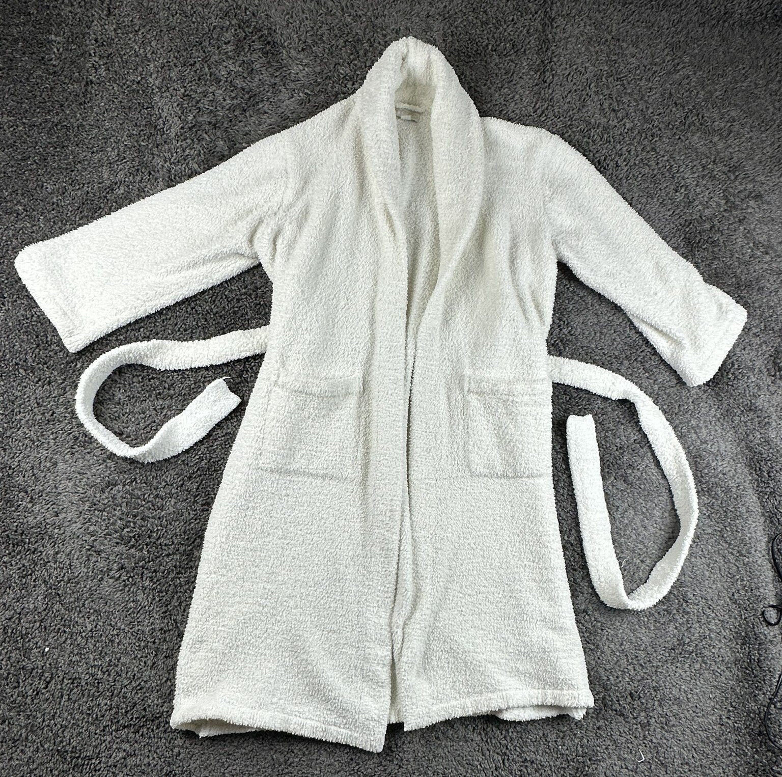 Barefoot Dreams CozyChic Adult Robe Cream White Size 1 S/M Plush Belted Pockets