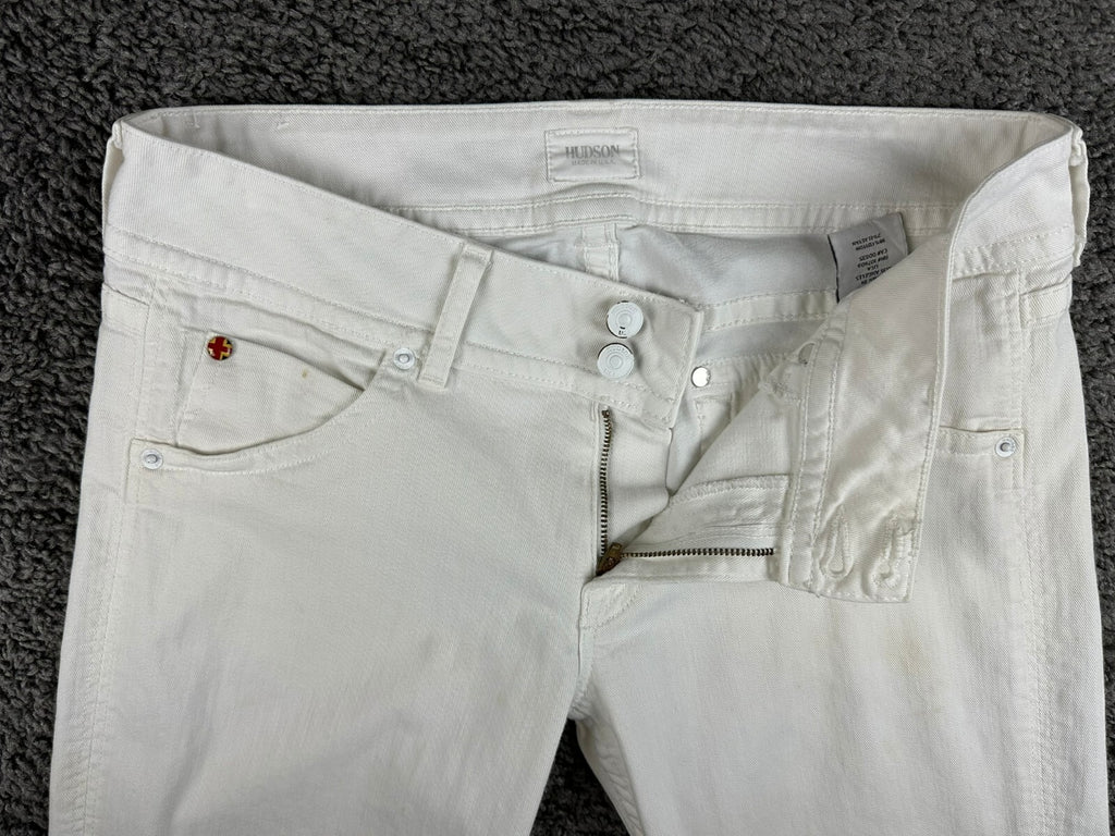 Hudson Womens Size 30 White Stretch Denim Bootcut Jeans Double Button