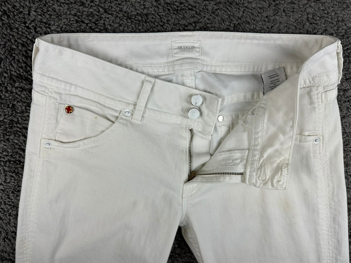 Hudson Womens Size 30 White Stretch Denim Bootcut Jeans Double Button