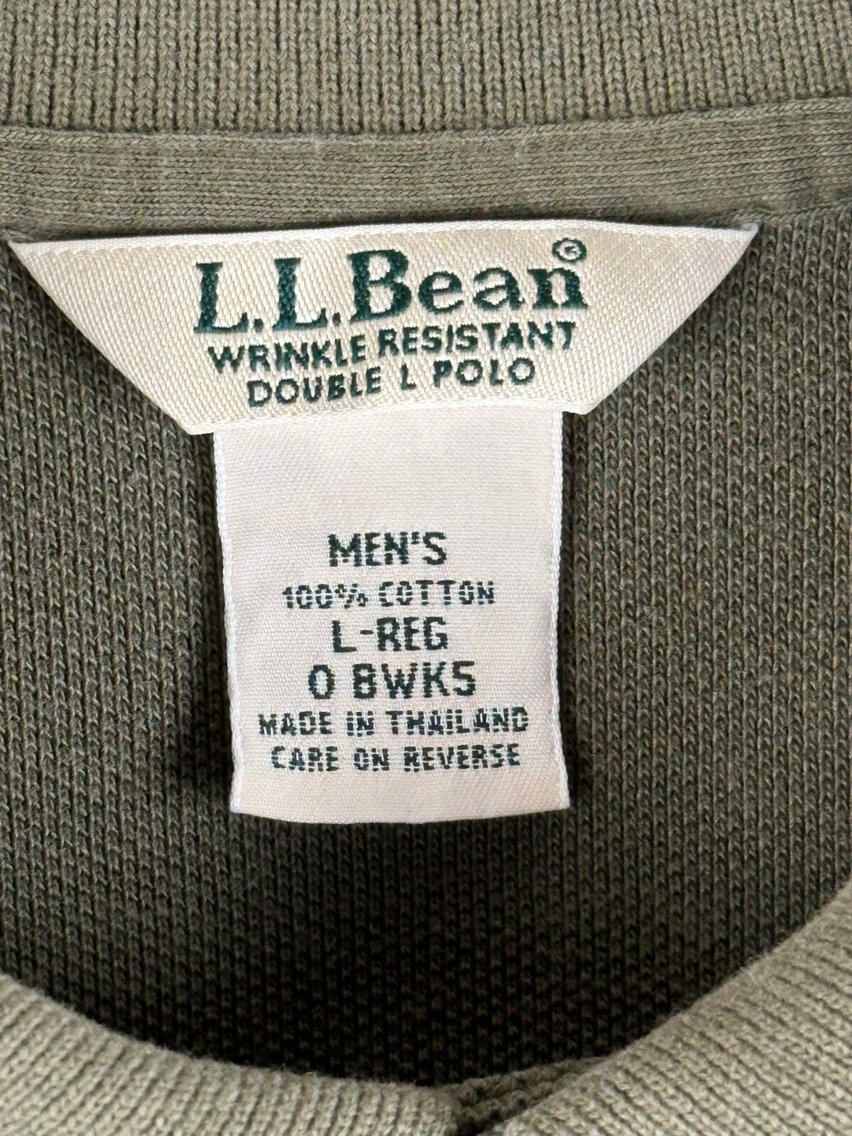L.L. Bean Mens L Olive Green Wrinkle Resistant Double L Short Sleeve Polo Shirt