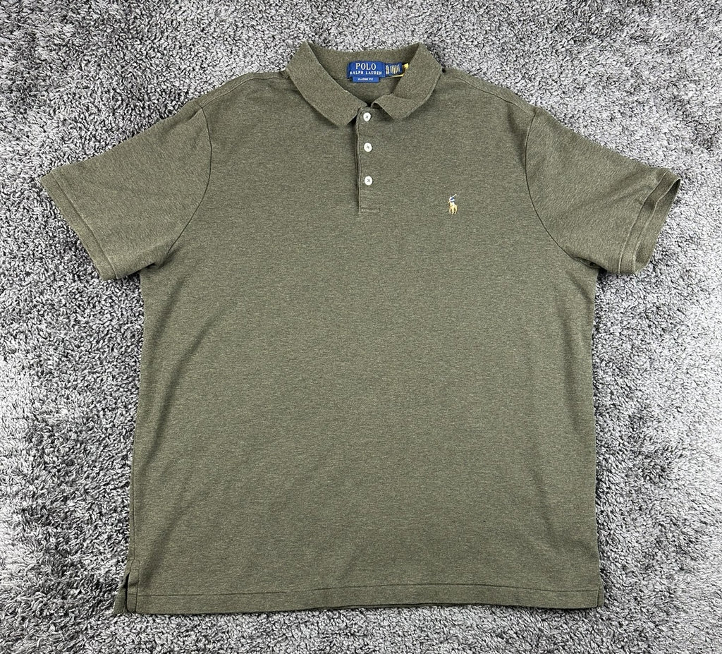 Polo Ralph Lauren Polo Shirt Mens XL Classic Fit Olive Green Heather Flesh Pony