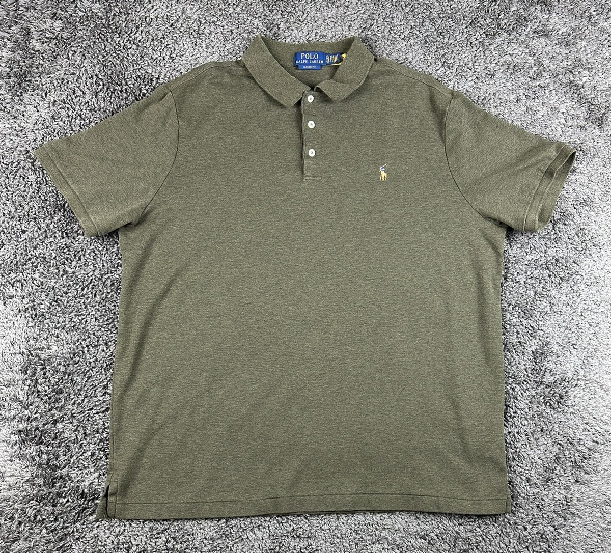 Polo Ralph Lauren Polo Shirt Mens XL Classic Fit Olive Green Heather Flesh Pony