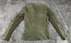 VEDA Leather Jacket Women Olive Green Asymmetrical Moto Wool Knit Silk Sz M