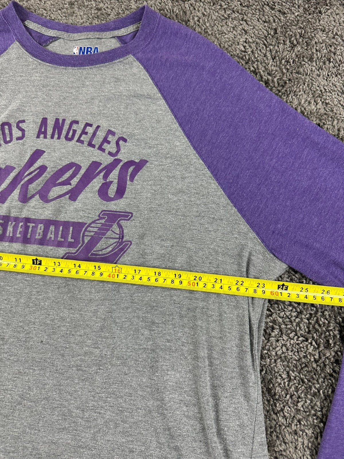 NBA Los Angeles Lakers Mens Raglan Long Sleeve Shirt Gray Purple Basketball 3XL
