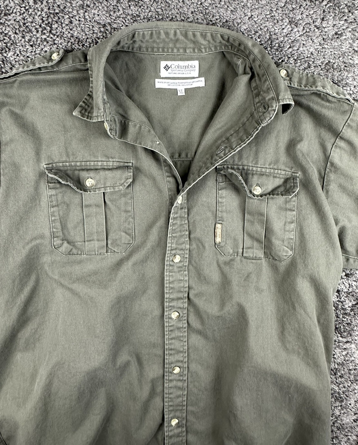Vintage Columbia Mens XL Olive Green Cotton Safari Field Shirt Epaulets 90s