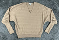Nordstrom Women Wool Blend V-Neck Dolman Sweater Tan Camel Ribbed Pullover Sz S