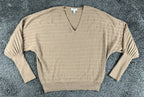 Nordstrom Women Wool Blend V-Neck Dolman Sweater Tan Camel Ribbed Pullover Sz S