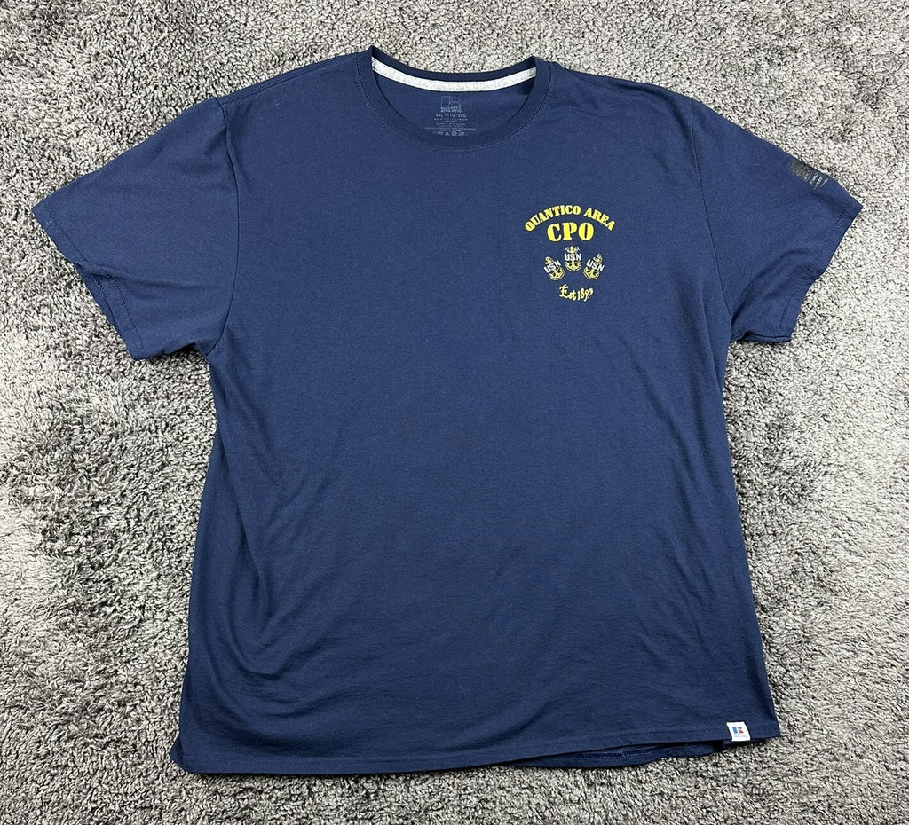 Mens XXL Navy Blue Quantico Area CPO USN Graphic T-Shirt Semper Progredi