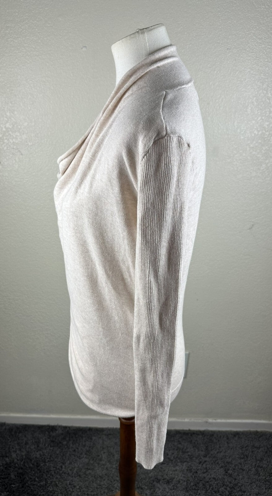 AllSaints Womens Size S Drina 100% Merino Wool Beige Asymmetric Zip Cardigan Top