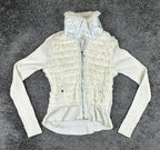 Dolce Cabo Womens Large White Rabbit Fur Blend Ribbed Knit Zip Sweater Jacket