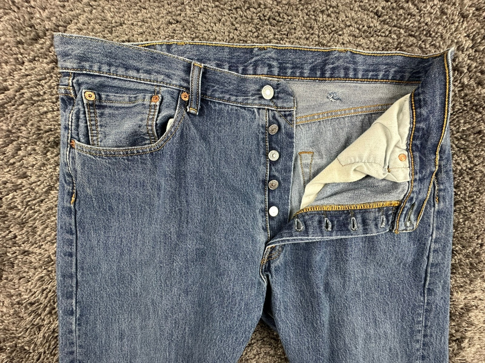 Levis 501 Mens Jeans Blue Original Straight Button Fly Medium Wash Denim 38x32