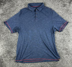 Nat Nast Mens L Blue Textured Polo Shirt Red Stitching Short Sleeve