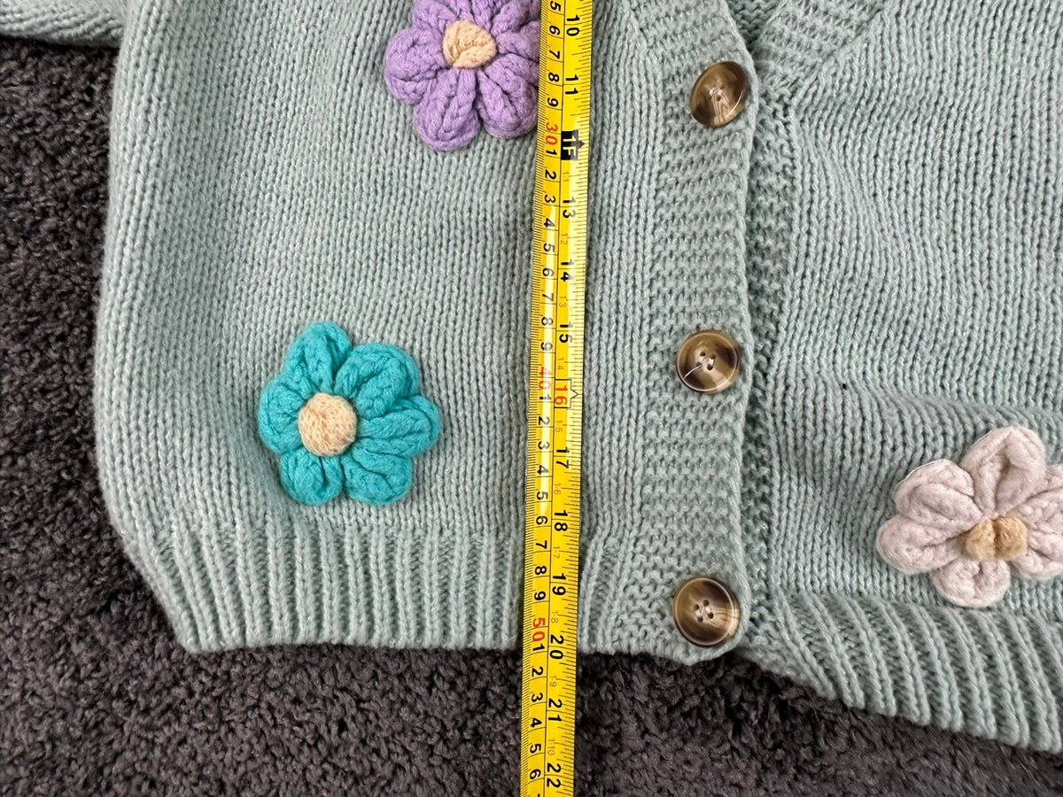 Luna Ivy Women's Large Mint Green 3D Floral Applique Button Cardigan Sweater