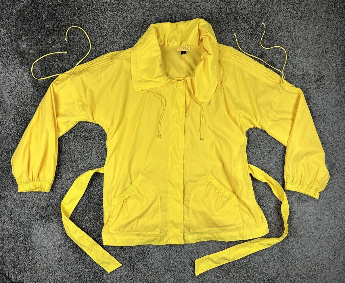 SoCa St. John Womens XL Yellow Belted Lightweight Windbreaker Rain Jacket Coat