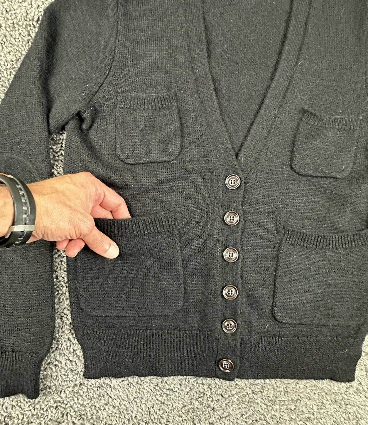 Wallace Madewell Womens Black Alpaca Wool Elbow Patch Cardigan Sweater Size M