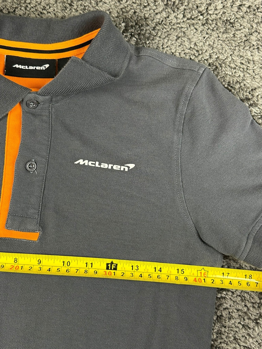 McLaren Racing Mens XS Grey Orange Polo Shirt Formula 1 F1 Team Fanwear
