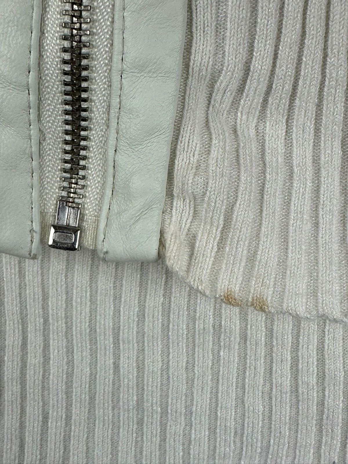 Dolce Cabo Womens Large White Rabbit Fur Blend Ribbed Knit Zip Sweater Jacket