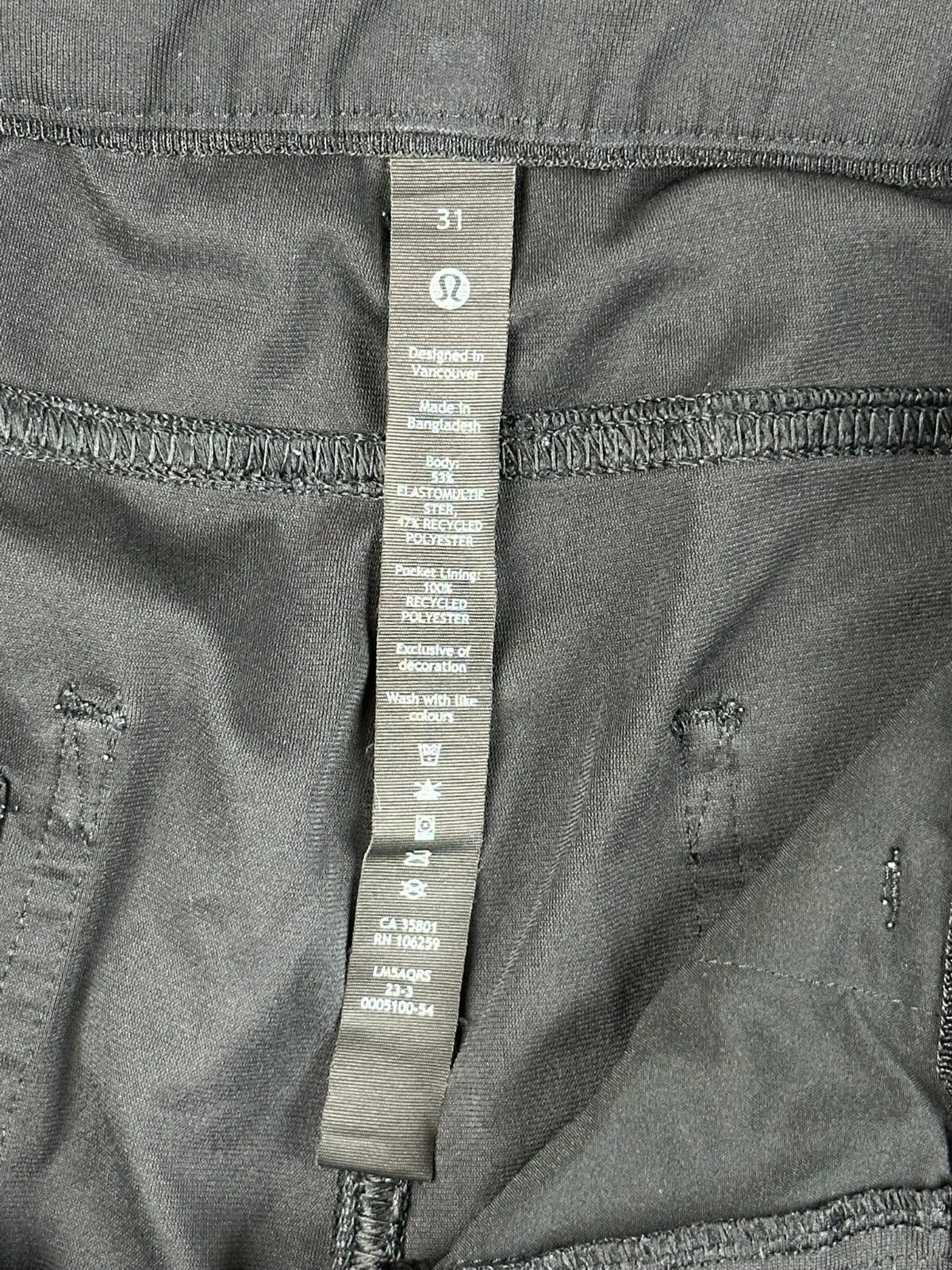 Lululemon ABC Slim-Fit 5 Pocket Pants Mens Black Warpstreme Trousers Sz 31x27