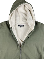 J. Peterman Mens XL Olive Green Full Zip Sherpa Lined Hood Sweatshirt Hoodie