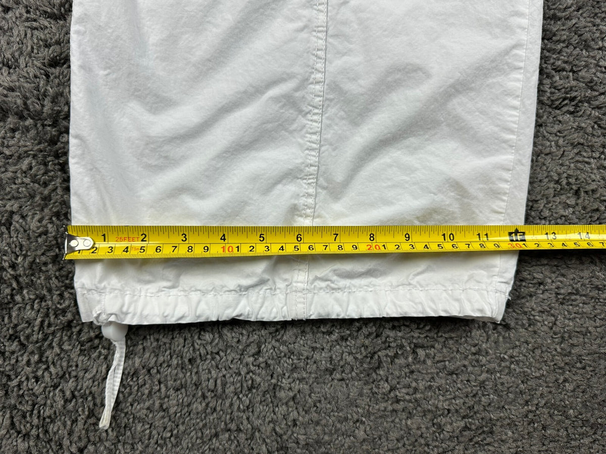 ZARA Mens Large White Cotton Parachute Pants Drawstring Cuffs Wide Leg Track
