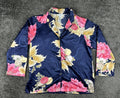 Natori Womens L Navy Pink Floral Satin Long Sleeve Button Pajama Top