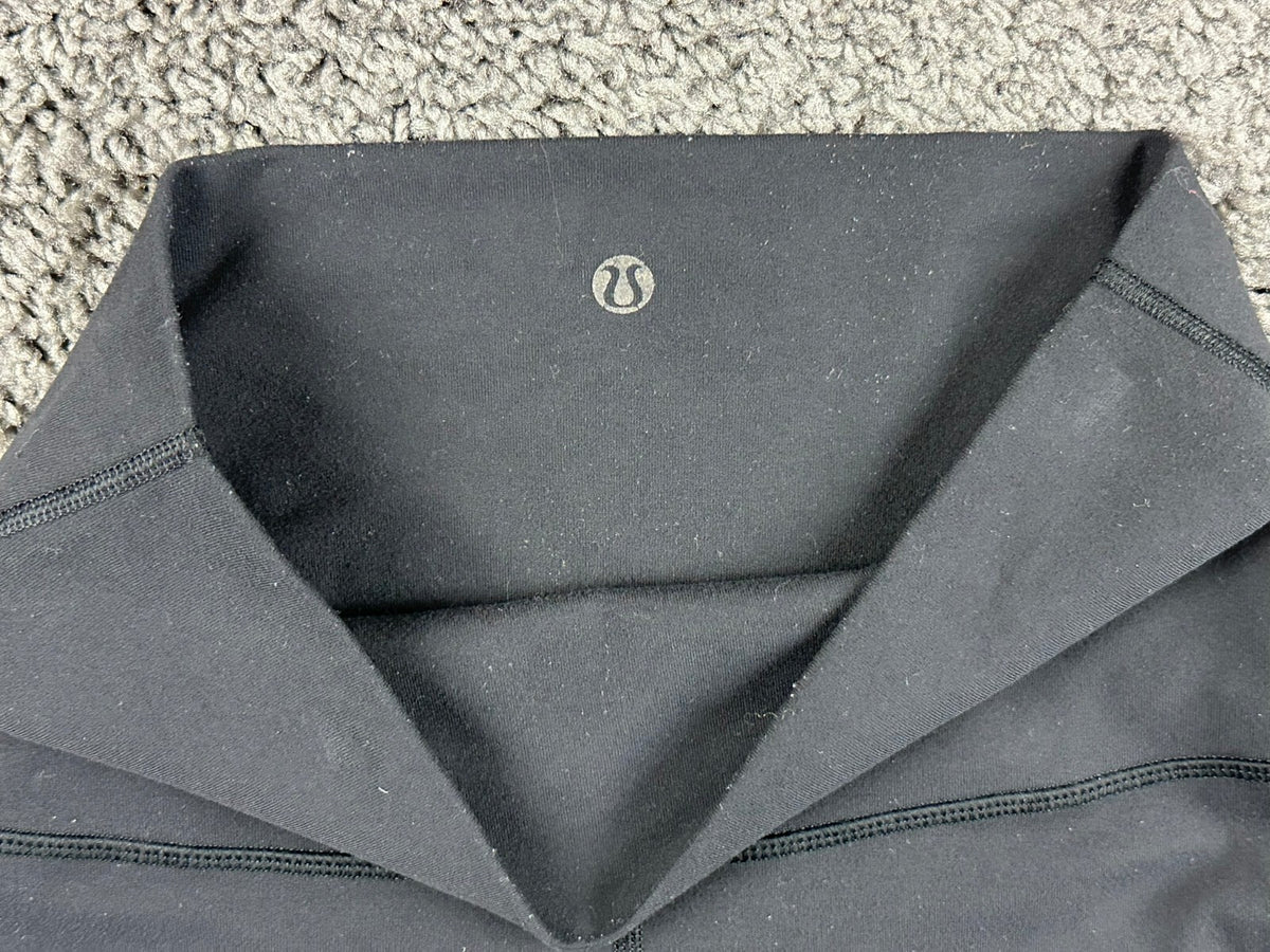 Lululemon Tight Stuff Crop Leggings Womens 4 Black Mesh Scallop Hem Laser Cut