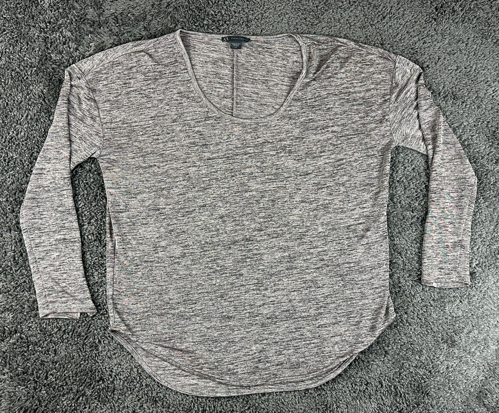 Armani Exchange Womens Large Long Sleeve Sweater Top Space Dye Gray Zip Cuffs