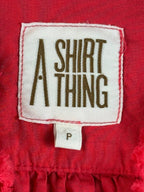 A Shirt Thing Celine Womens P Petite Small Red Cotton Ruffle V-Neck Blouse Top