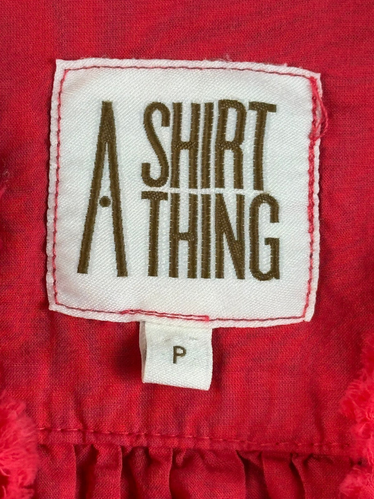 A Shirt Thing Celine Womens P Petite Small Red Cotton Ruffle V-Neck Blouse Top