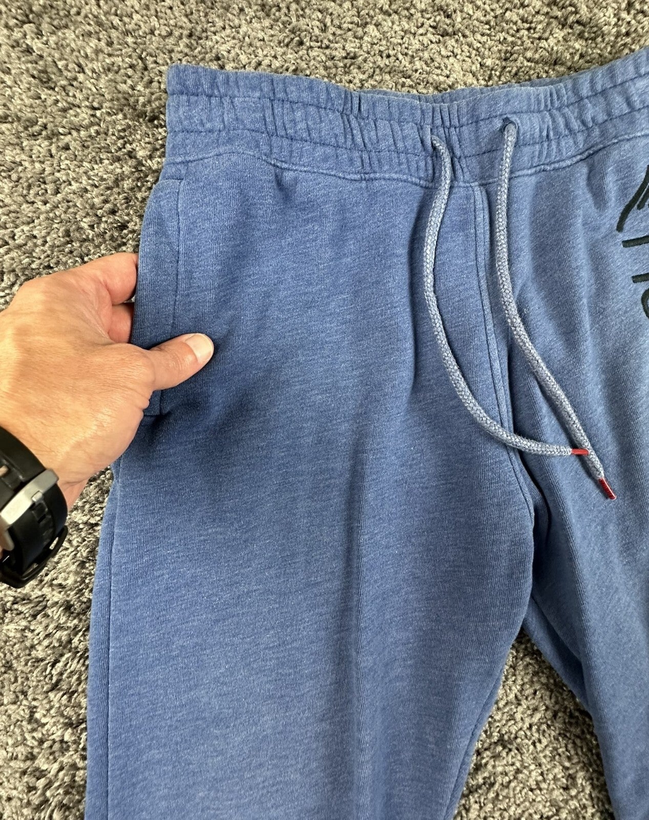 Hollister Mens Blue Straight Leg Fleece Sweatpants Vertical Graphic Logo S