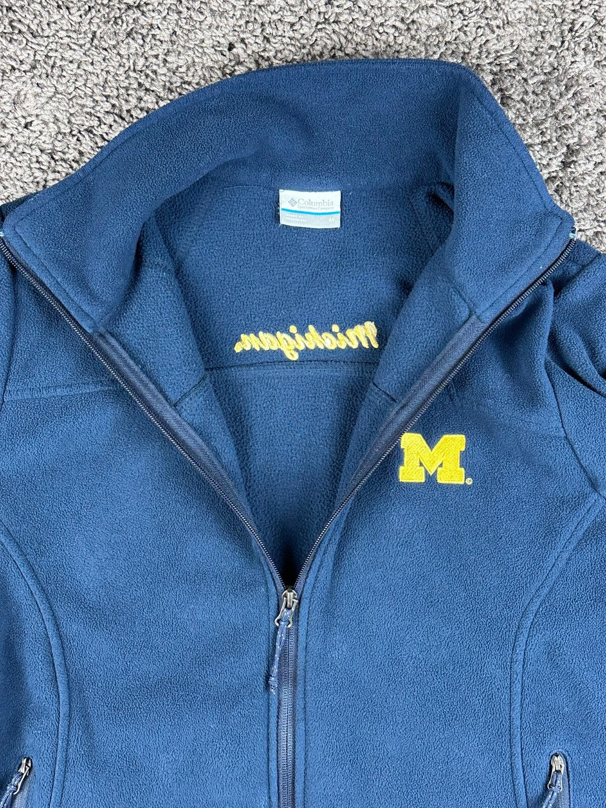 Columbia Fleece Jacket Womens M Michigan Wolverines Full Zip Navy