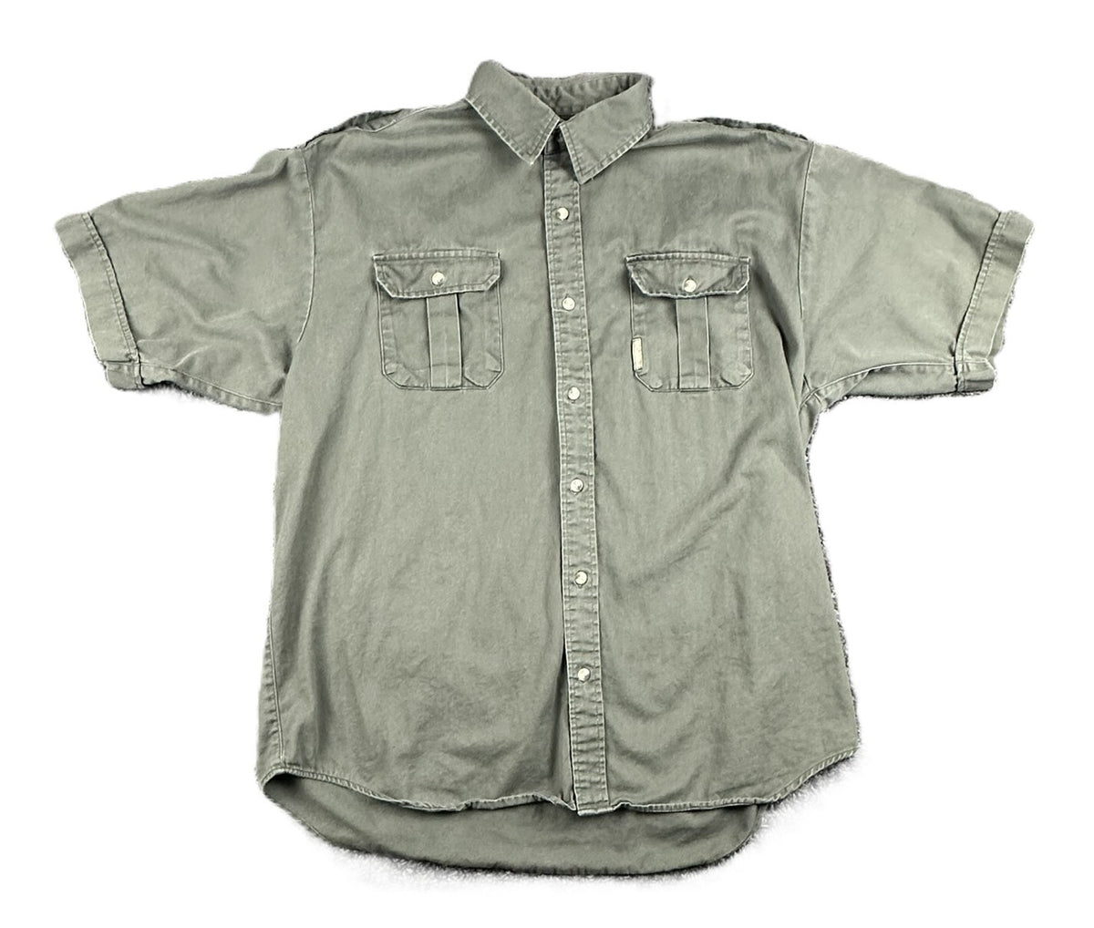 Vintage Columbia Mens XL Olive Green Cotton Safari Field Shirt Epaulets 90s