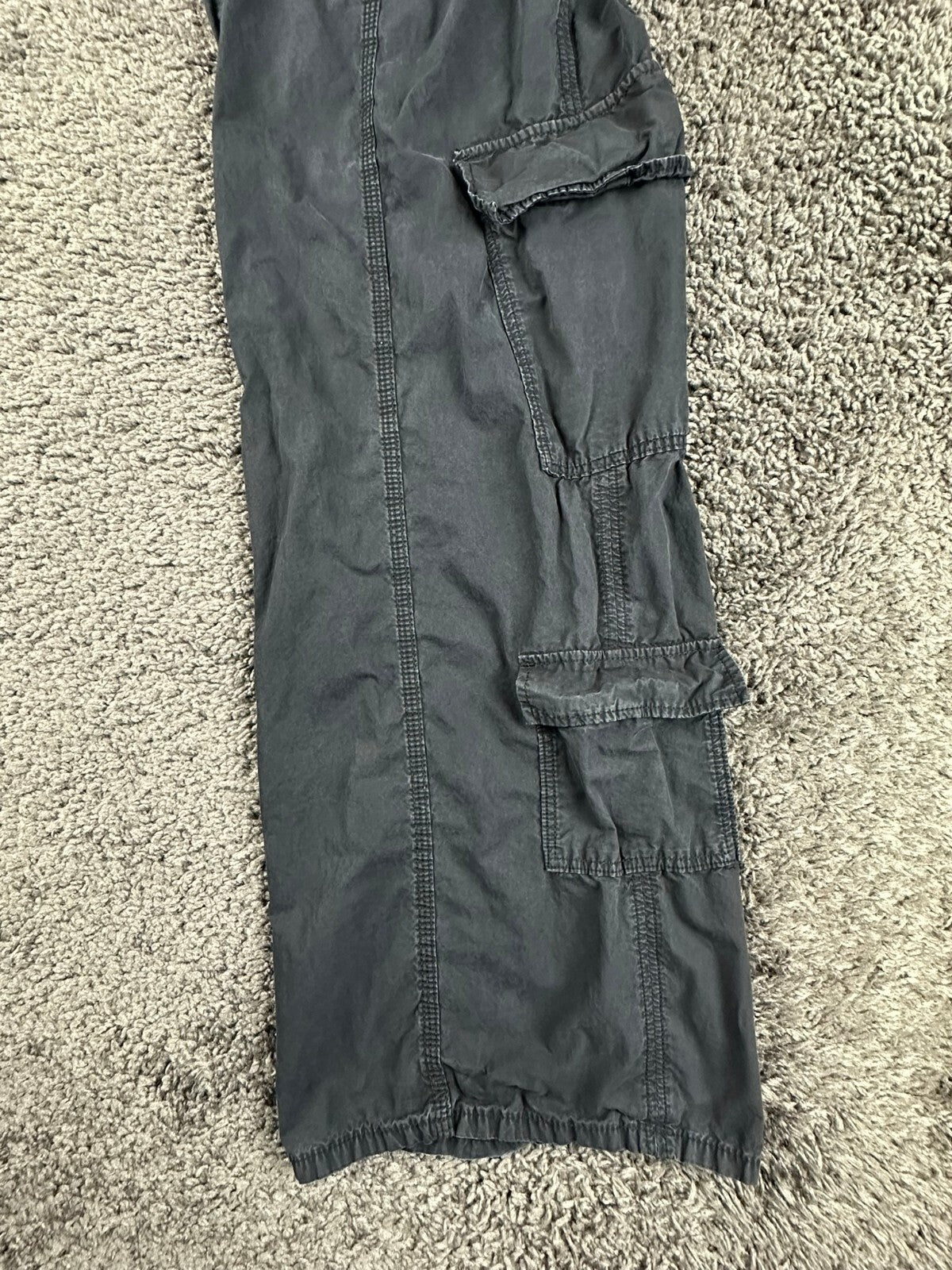 Zara Mens Wide Leg Cargo Pants Baggy Multi Pocket Washed Gray Black Size M