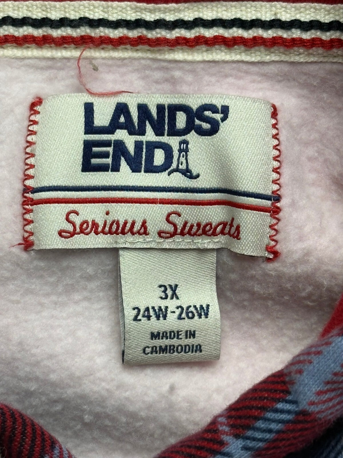 Lands End Serious Sweats Womens Hooded Lounger Dress Plaid Red Fleece 3X 24W