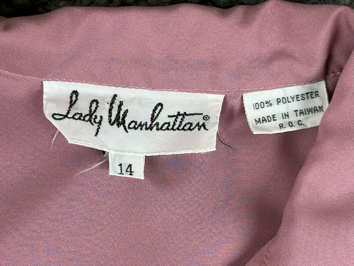 Vintage Lady Manhattan Womens 14 Pink Long Sleeve Button Up Blouse Top Shirt
