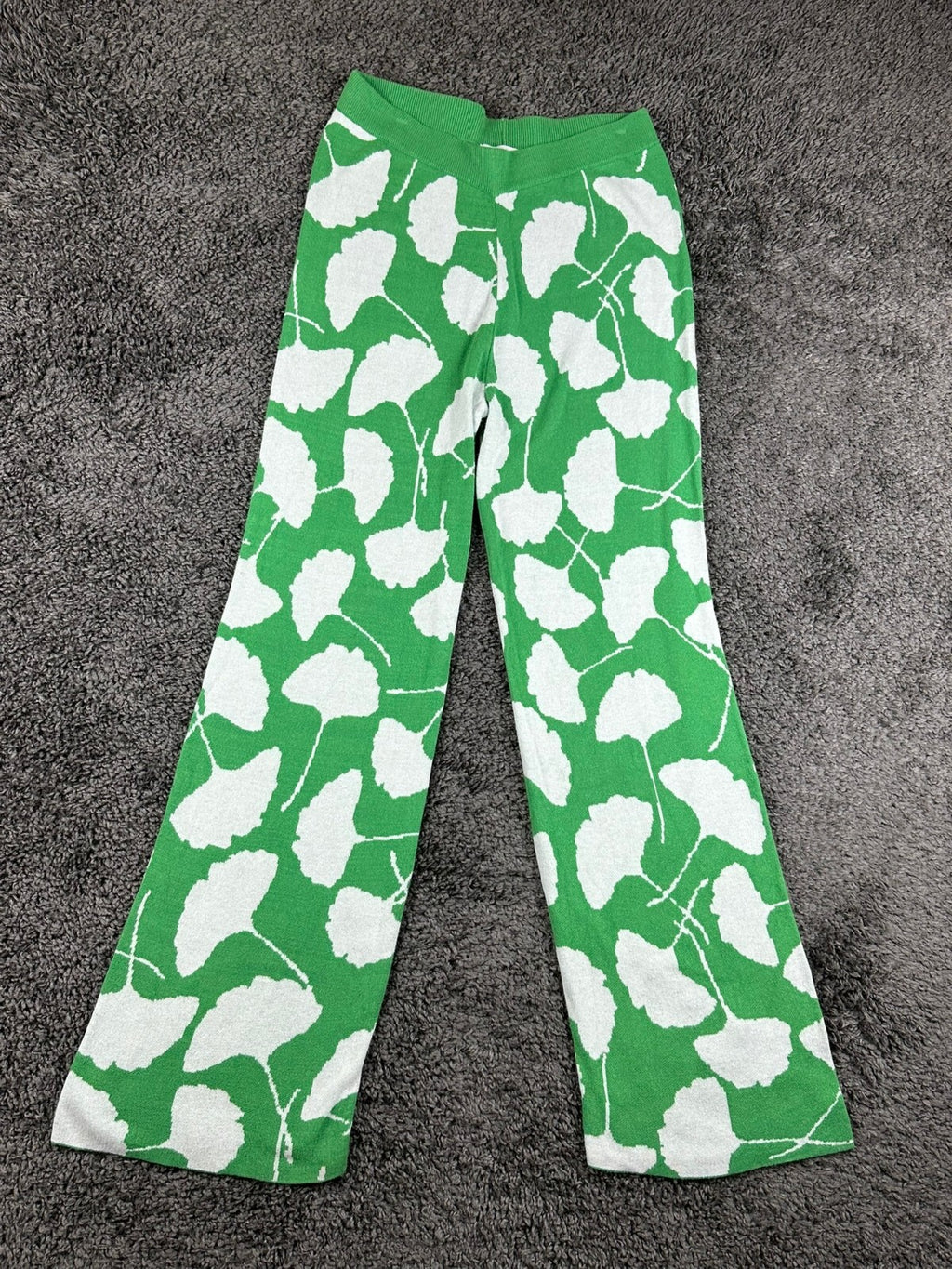 Diane von Furstenberg Womens M Green Ginkgo Sweater Knit Flare Pants