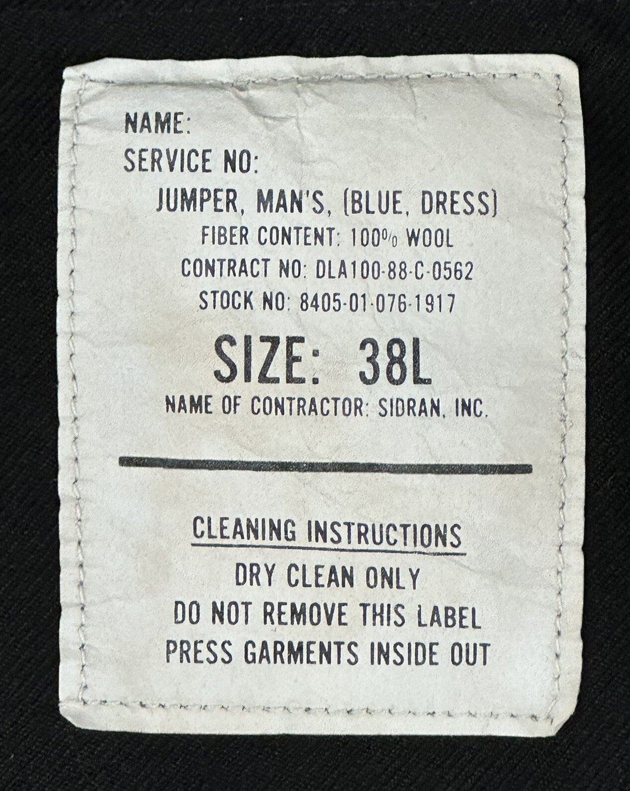 Vintage US Navy Dress Blue Jumper Men Black Wool Sailor Uniform Shirt Top Sz 38L