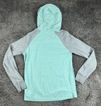 Billabong Womens Hoodie Teal Gray Colorblock Raglan Pullover Sweatshirt Sz Small