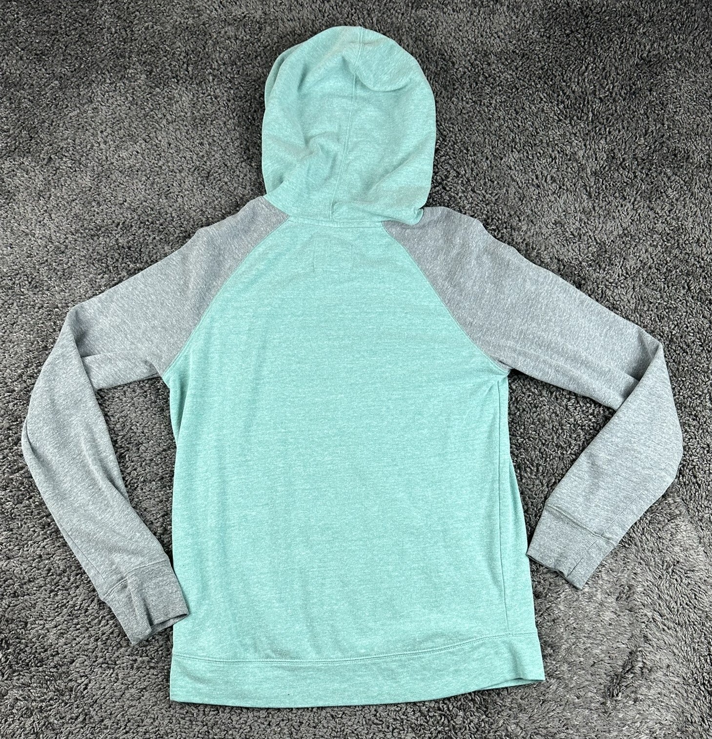 Billabong Womens Hoodie Teal Gray Colorblock Raglan Pullover Sweatshirt Sz Small
