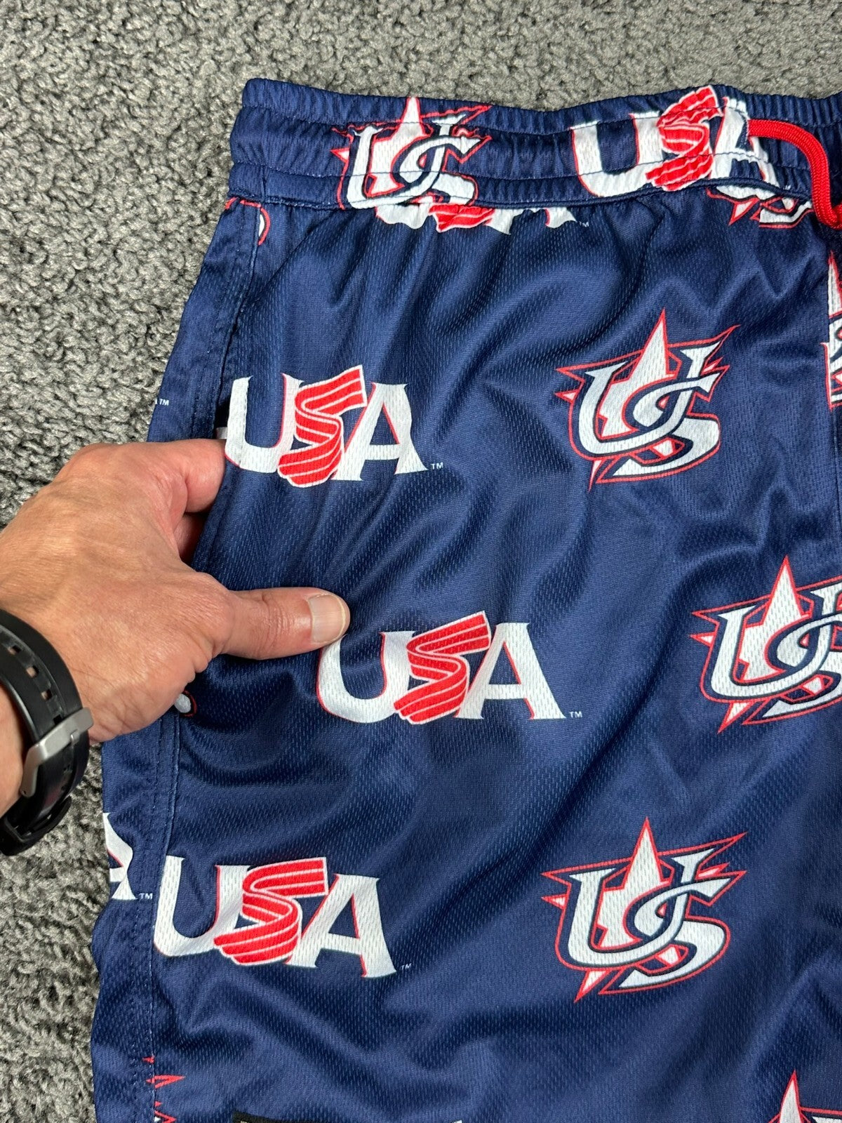 Baseballism x USA Baseball  Mesh Athletic Shorts Navy Blue Large Pockets NWT