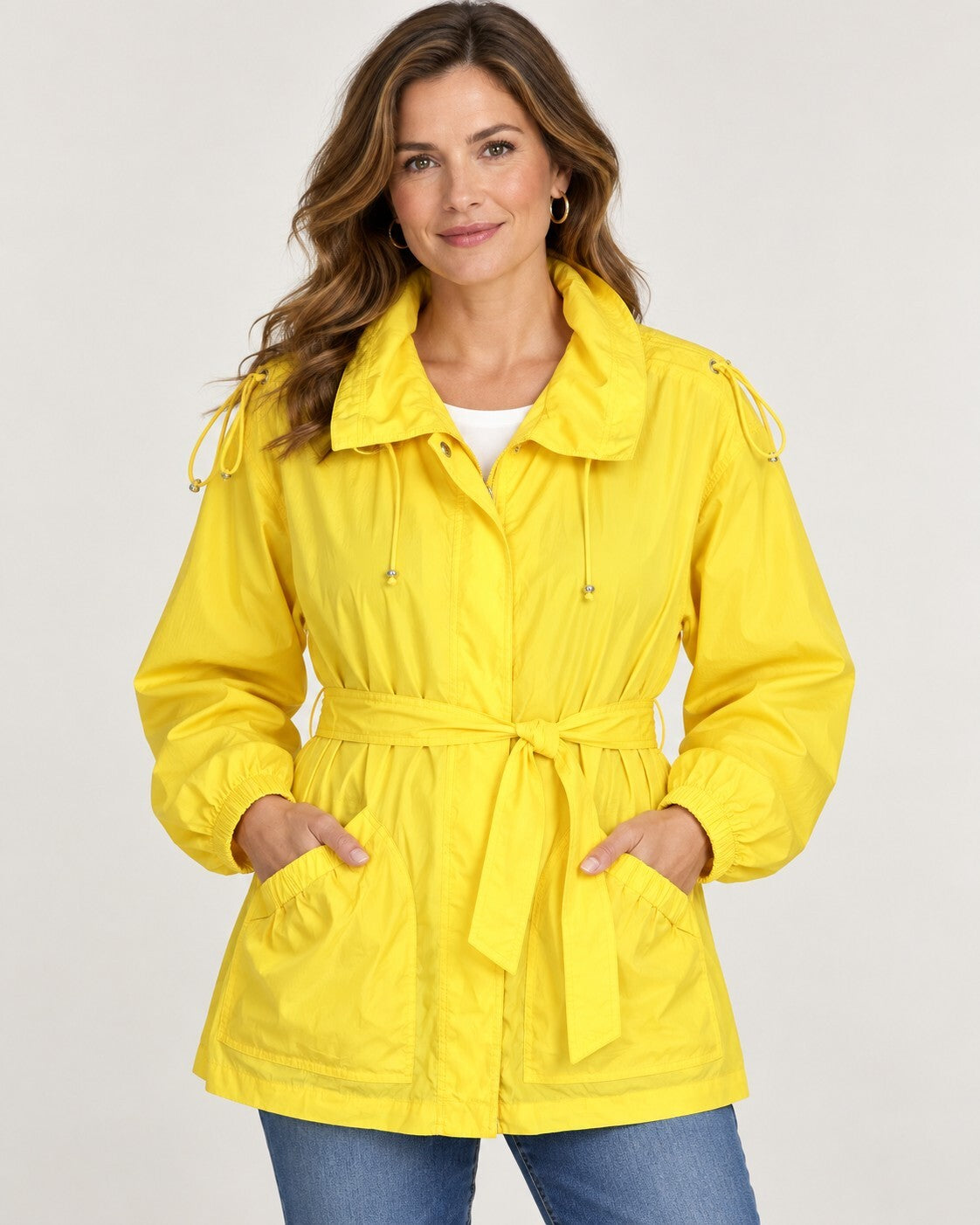 SoCa St. John Womens XL Yellow Belted Lightweight Windbreaker Rain Jacket Coat