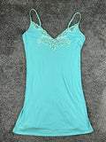 Natori Womens M Teal Floral Embroidered Chemise Slip Dress Nightgown