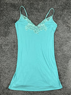 Natori Womens M Teal Floral Embroidered Chemise Slip Dress Nightgown