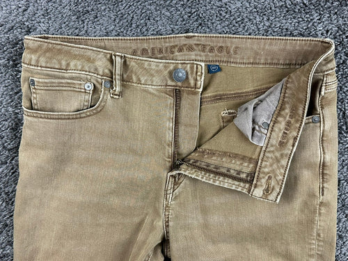 American Eagle Mens AirFlex+ Jeans Tan Brown Slim Straight Stretch Denim 32x32