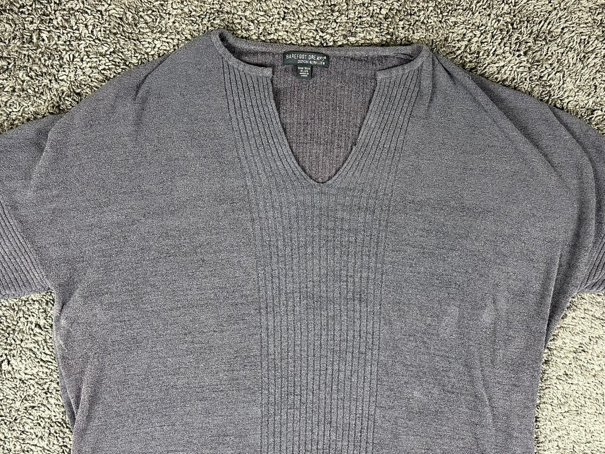 Barefoot Dreams CozyChic V-Neck Shirt Dress Gray One Size Plus Short Sleeve
