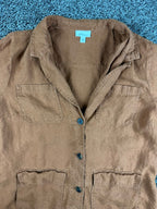 J Jill Love Linen Womens Medium Rust Long Sleeve Button Up Overshirt