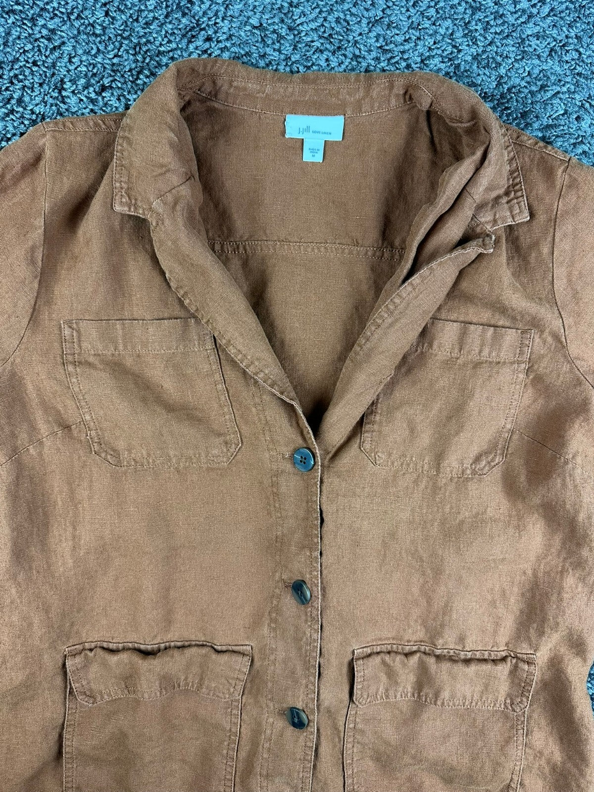 J Jill Love Linen Womens Medium Rust Long Sleeve Button Up Overshirt