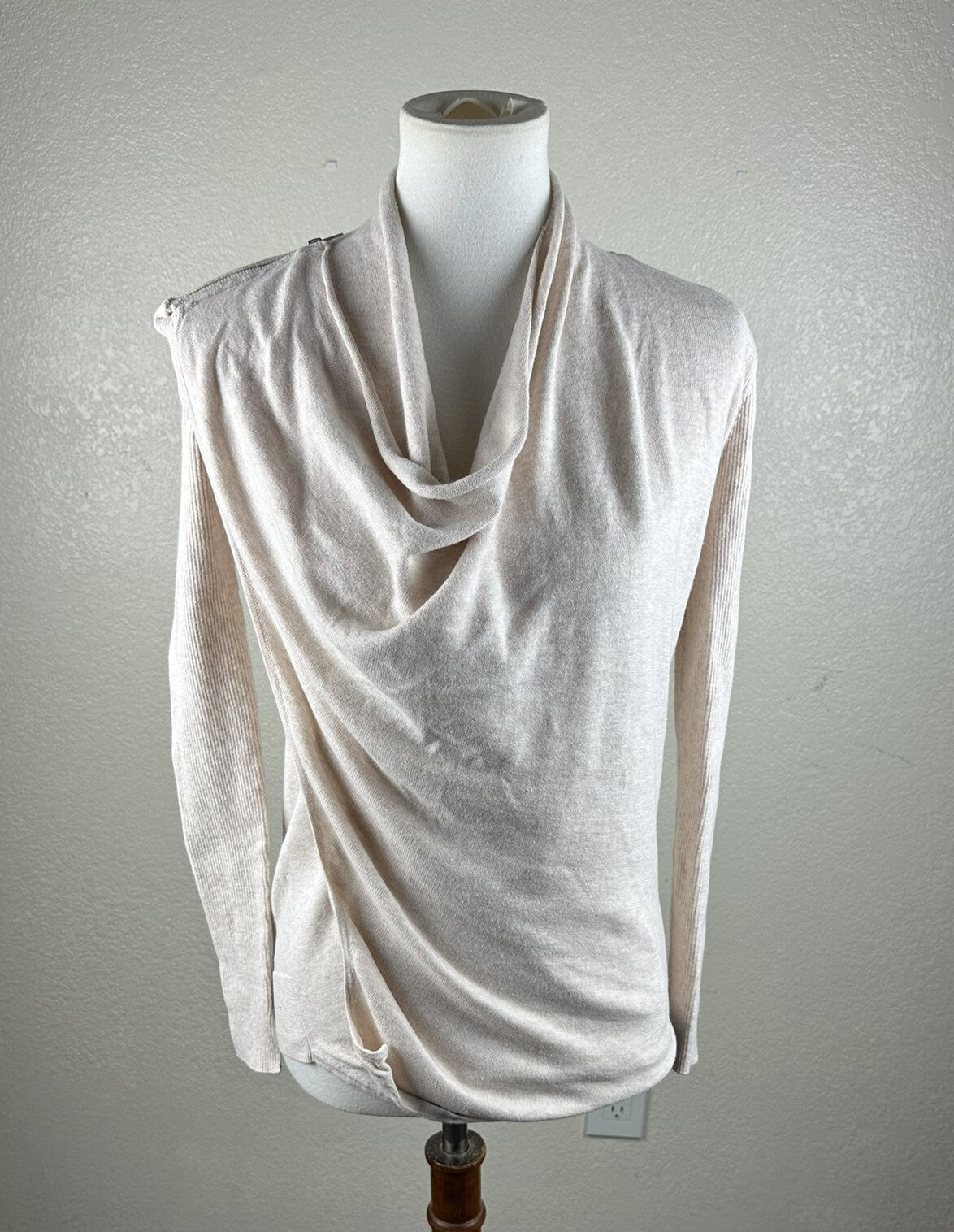 AllSaints Womens Size S Drina 100% Merino Wool Beige Asymmetric Zip Cardigan Top