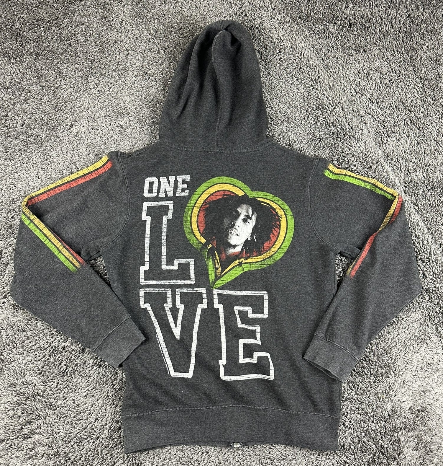 Bob Marley Zion Rootswear One Love Full Zip Hoodie Rasta Graphic Sweatshirt Sz M